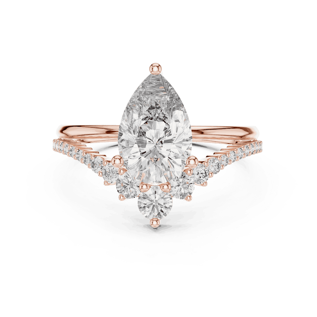 Pear Cut Diamond Bridal Luxury Engagement Ring | Round Cluster Gold