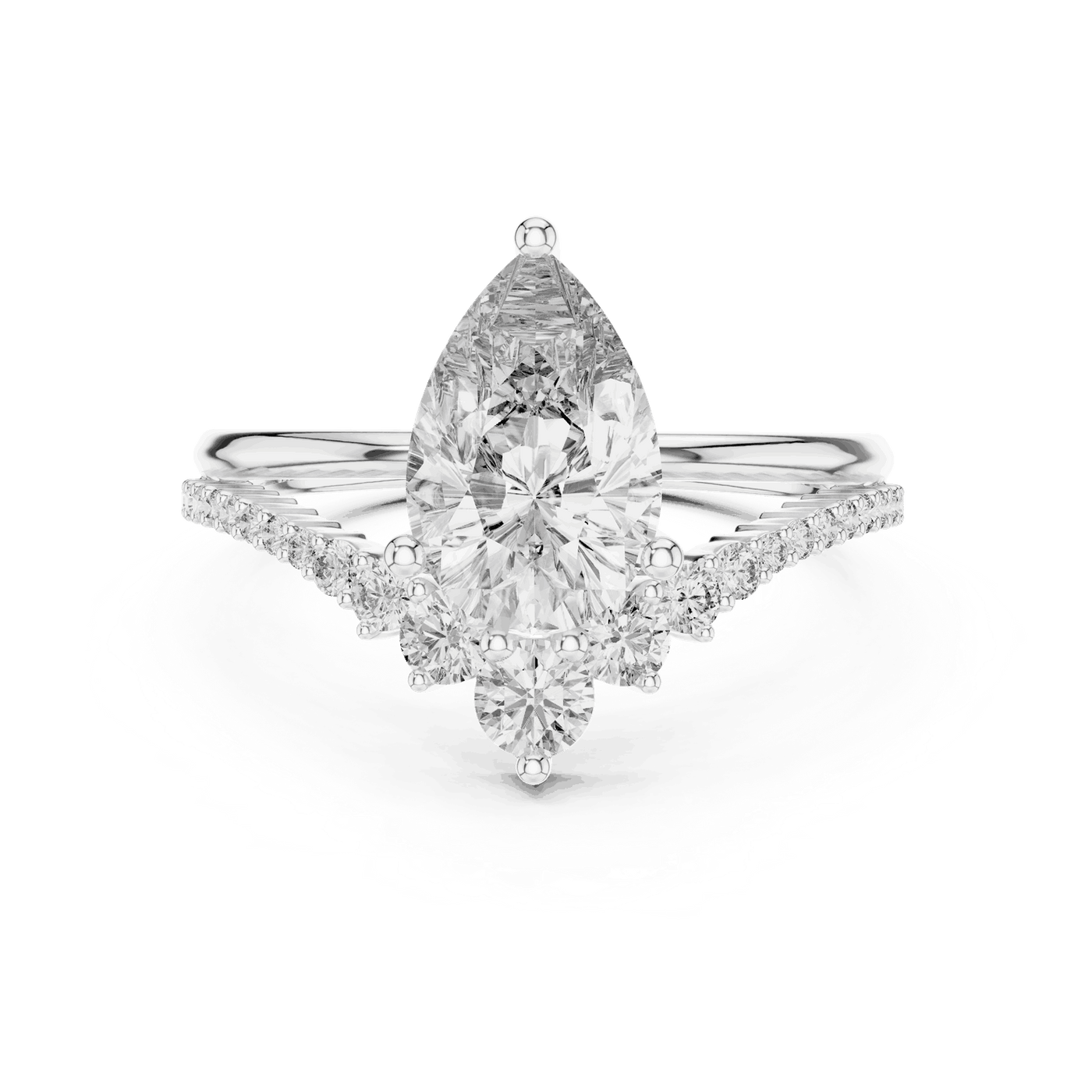 Pear and Round Cluster Lab Grown Diamond Engagement Ring
