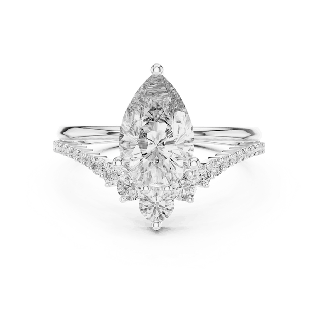 Pear Cut Diamond Bridal Luxury Engagement Ring | Round Cluster Gold