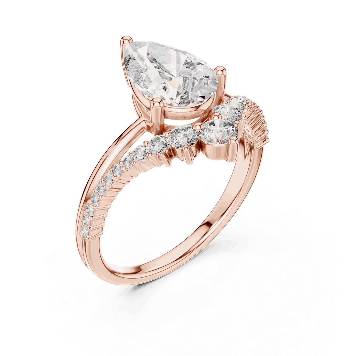 Pear and Round Cluster Lab Grown Diamond Engagement Ring
