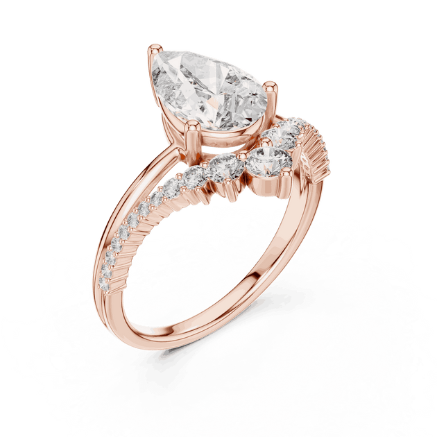 Pear Cut Diamond Bridal Luxury Engagement Ring | Round Cluster Gold