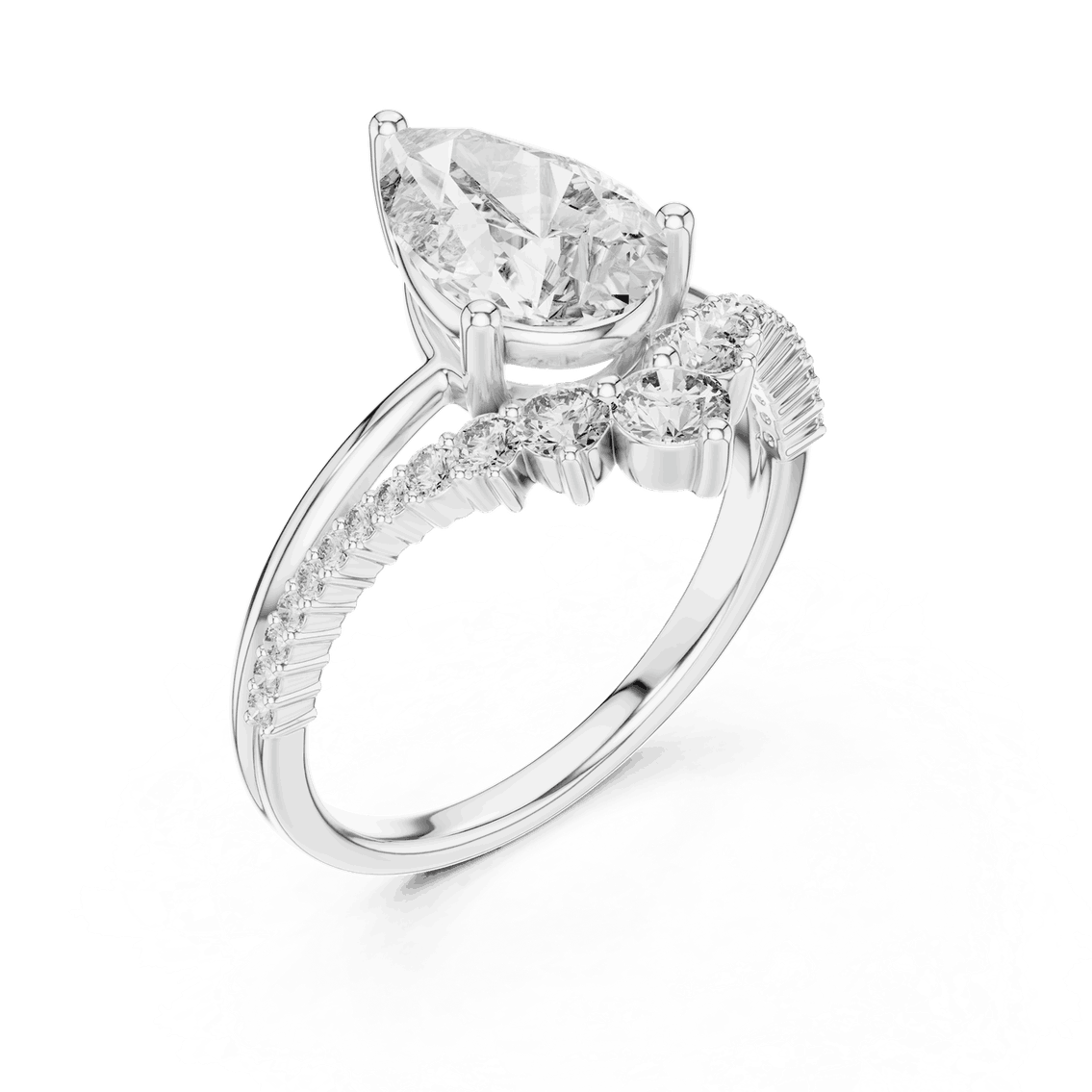Pear and Round Cluster Lab Grown Diamond Engagement Ring