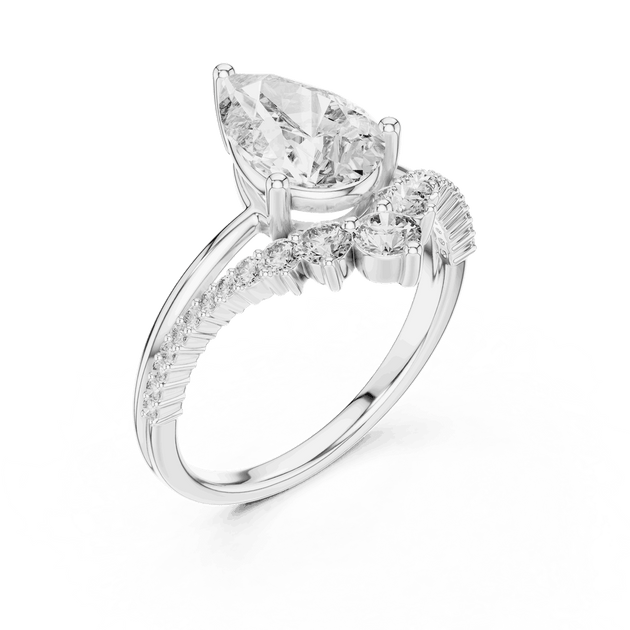 Pear Cut Diamond Bridal Luxury Engagement Ring | Round Cluster Gold