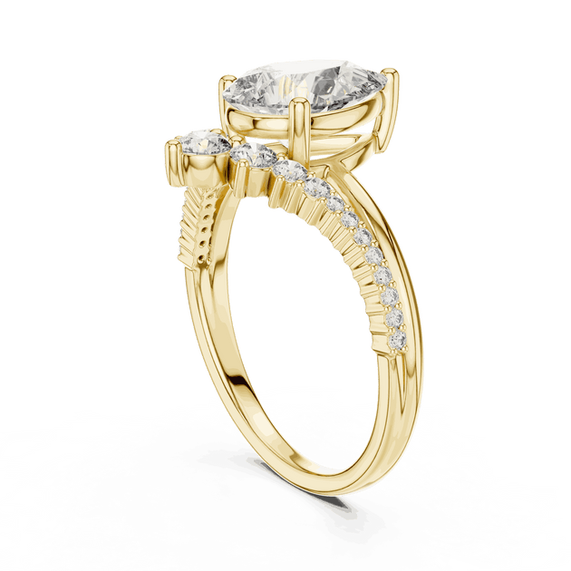 Pear Cut Diamond Bridal Luxury Engagement Ring | Round Cluster Gold