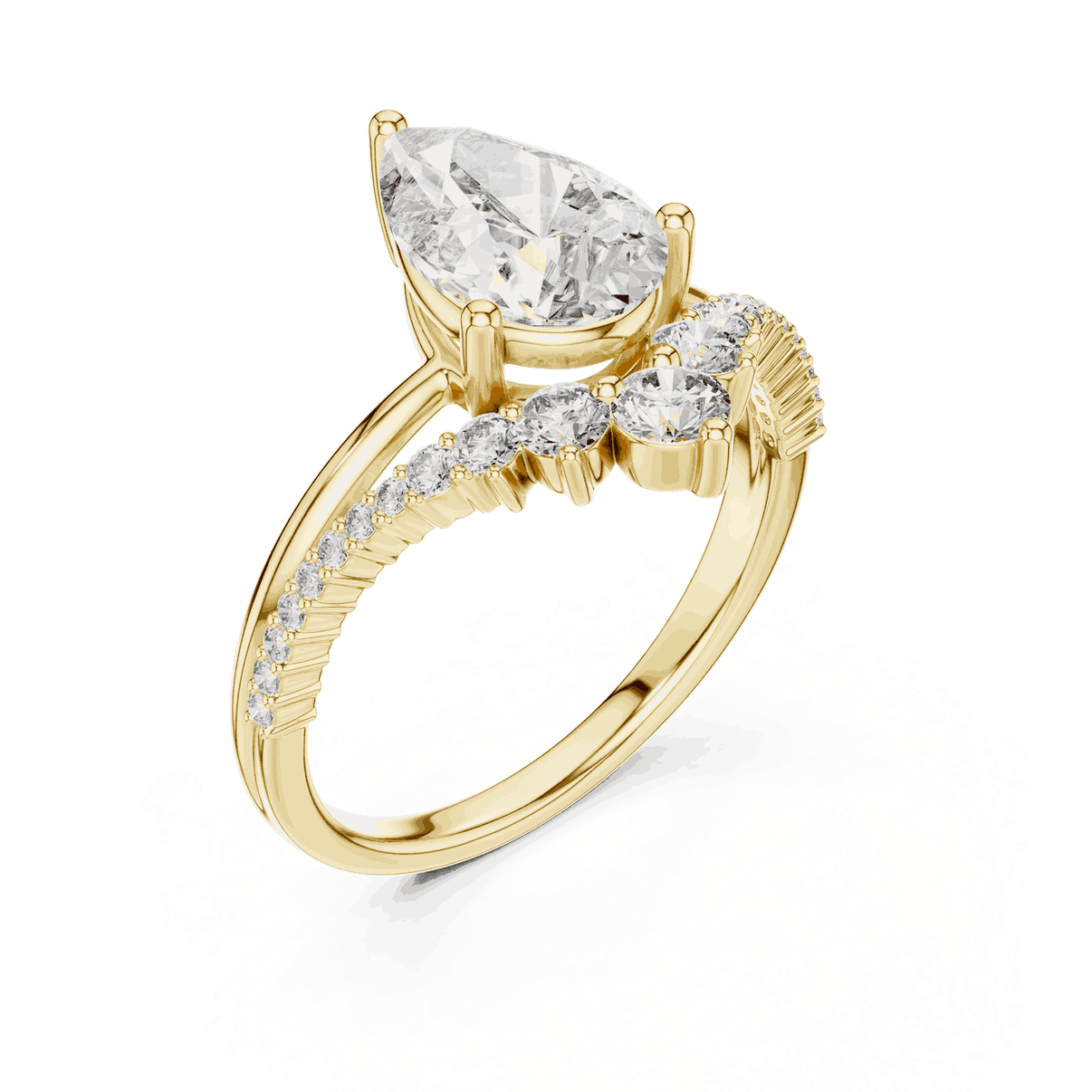 Pear and Round Cluster Lab Grown Diamond Engagement Ring