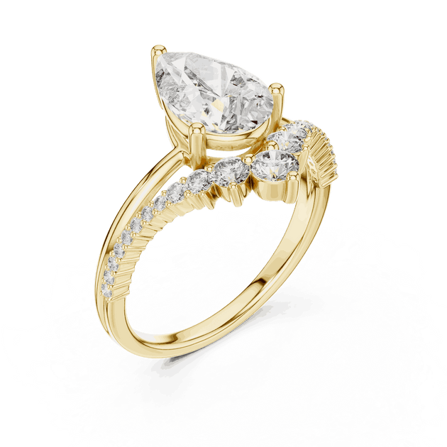 Pear Cut Diamond Bridal Luxury Engagement Ring | Round Cluster Gold