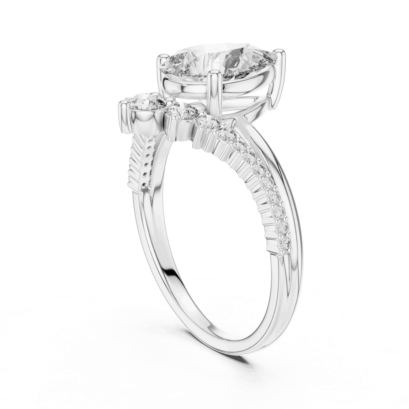 Pear and Round Cluster Lab Grown Diamond Engagement Ring