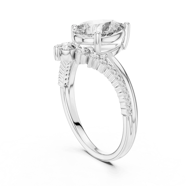 Pear Cut Diamond Bridal Luxury Engagement Ring | Round Cluster Gold