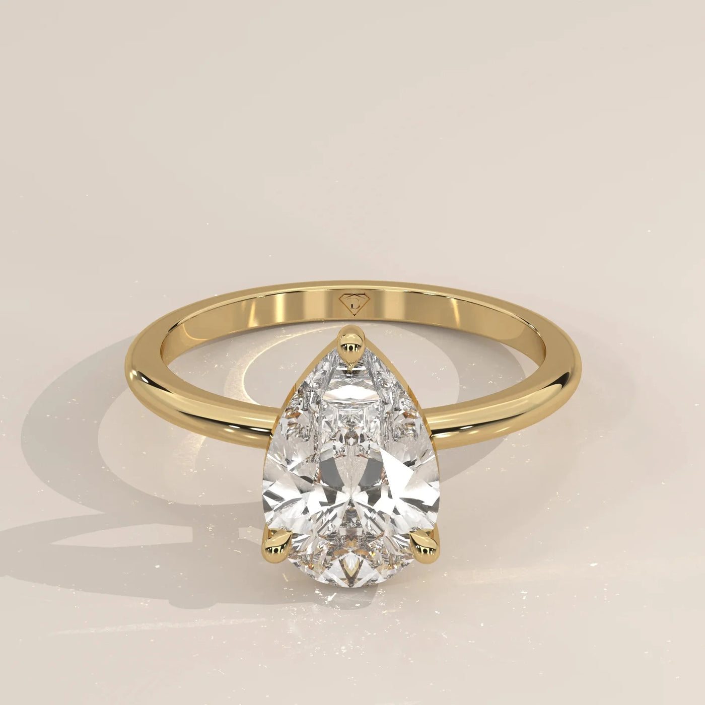 Front View: Pear Diamond Ring with Solitaire Setting in Yellow Gold – Lab Grown – Driona Jewels