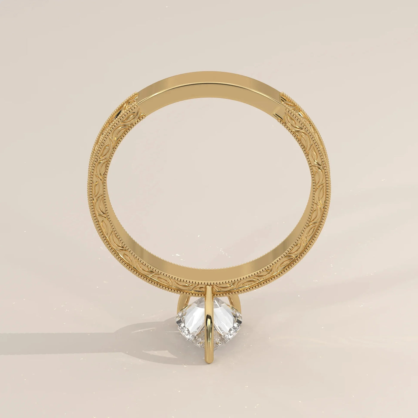 Angle View: Pear Diamond Ring with Solitaire Setting in Yellow Gold – Lab Grown – Driona Jewels