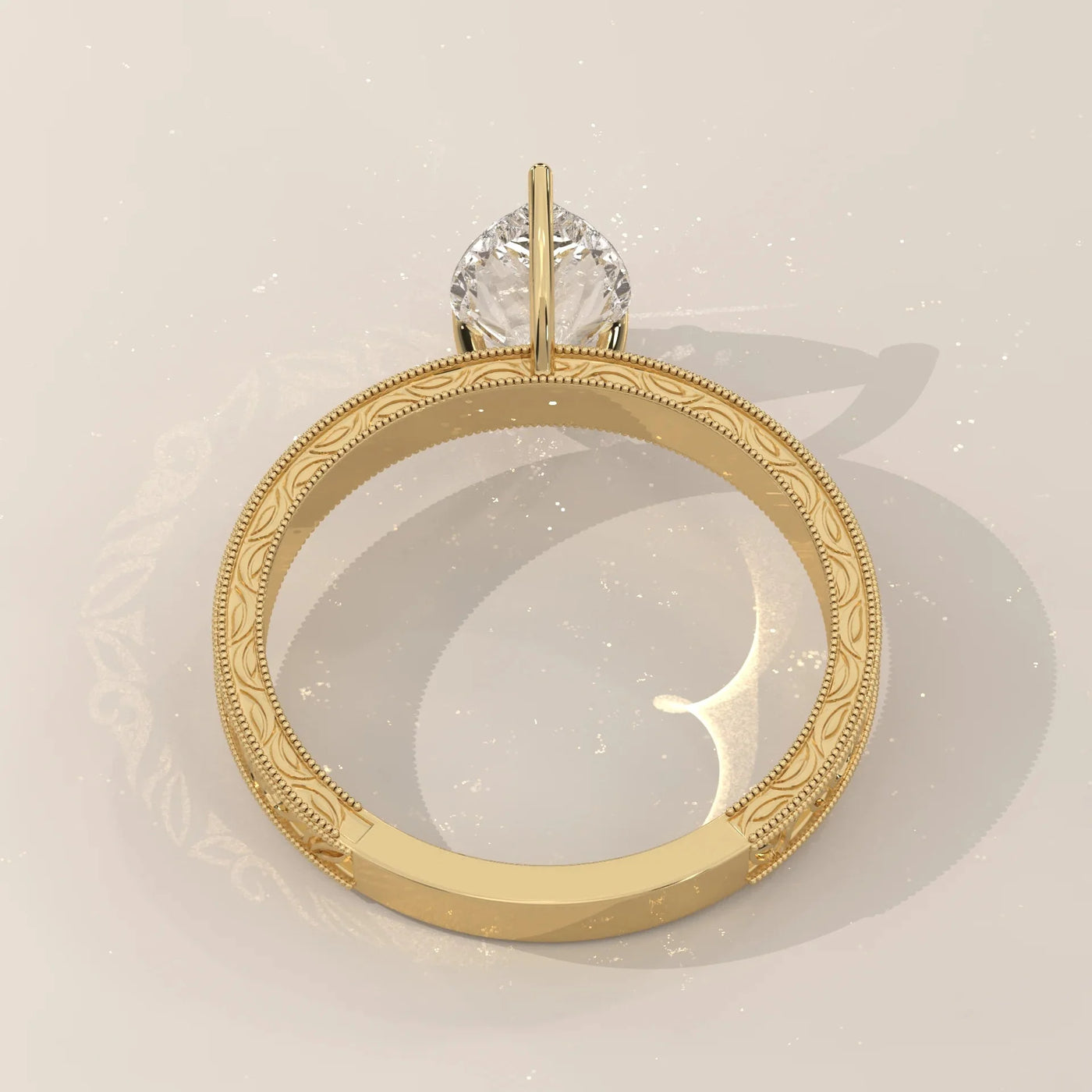 Front View: Pear Diamond Ring with Solitaire Setting in Yellow Gold – Lab Grown – Driona Jewels