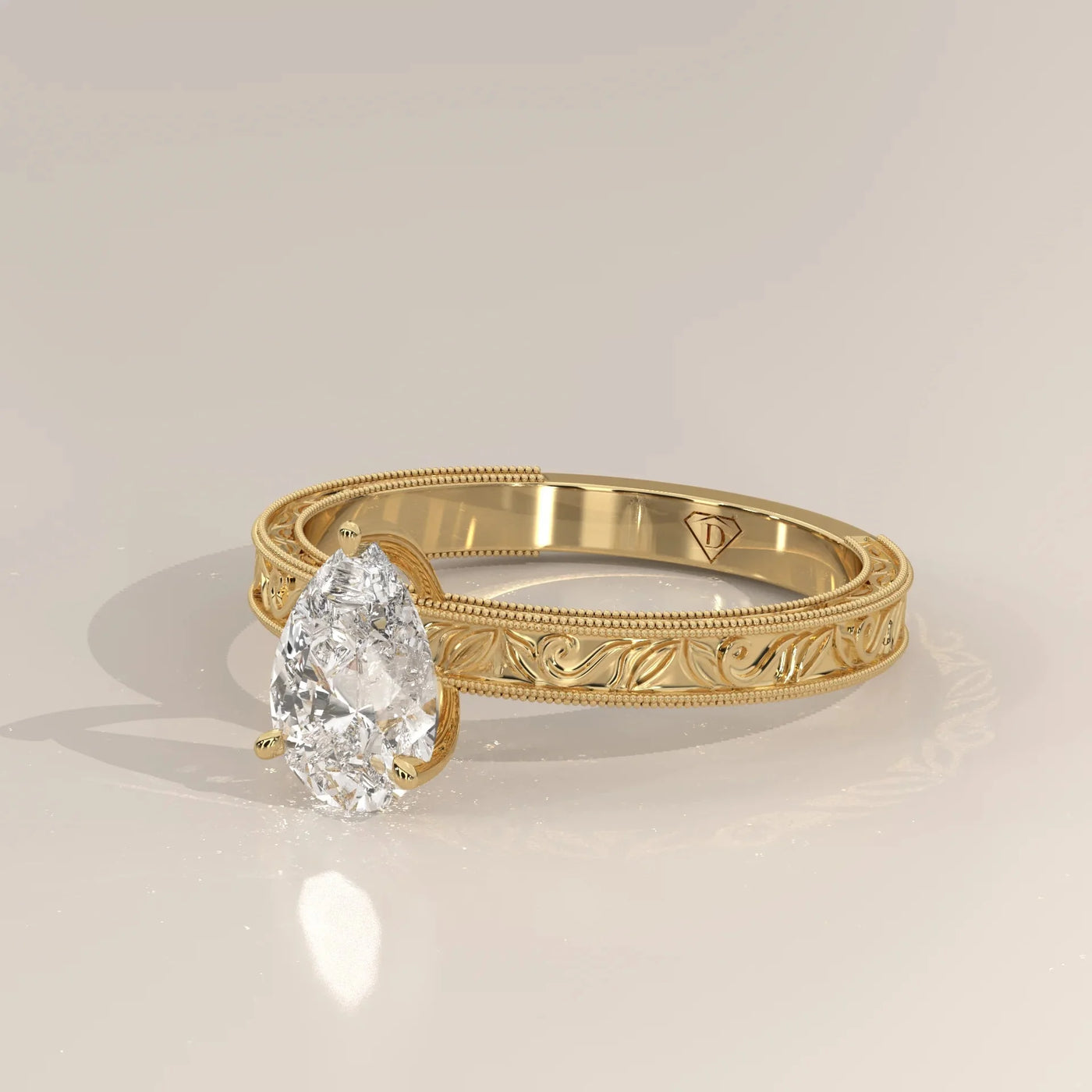 Side Profile: Pear Diamond Ring with Solitaire Setting in Yellow Gold – Lab Grown – Driona Jewels