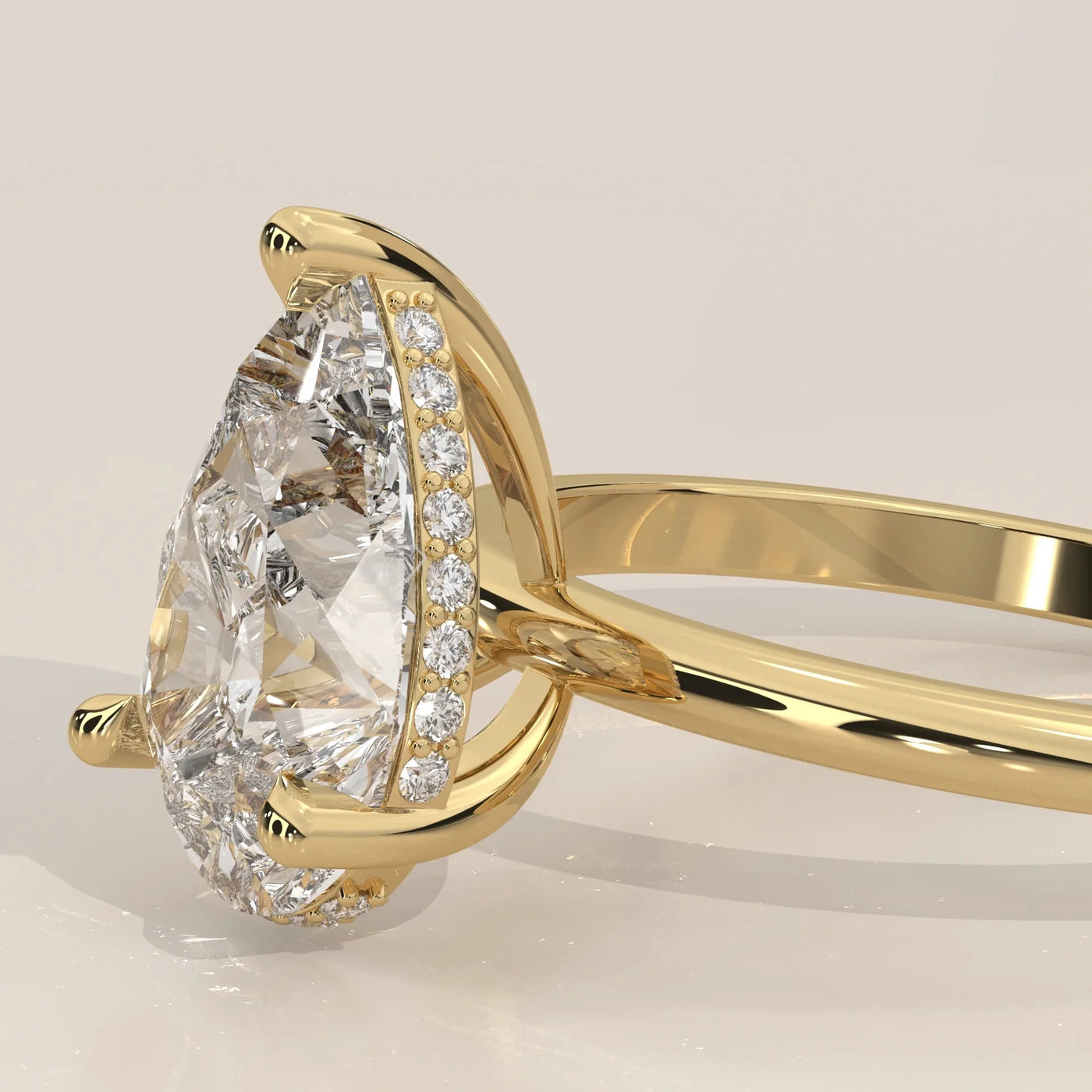 Side Profile: Pear Diamond Ring with Solitaire Setting in Yellow Gold – Lab Grown – Driona Jewels