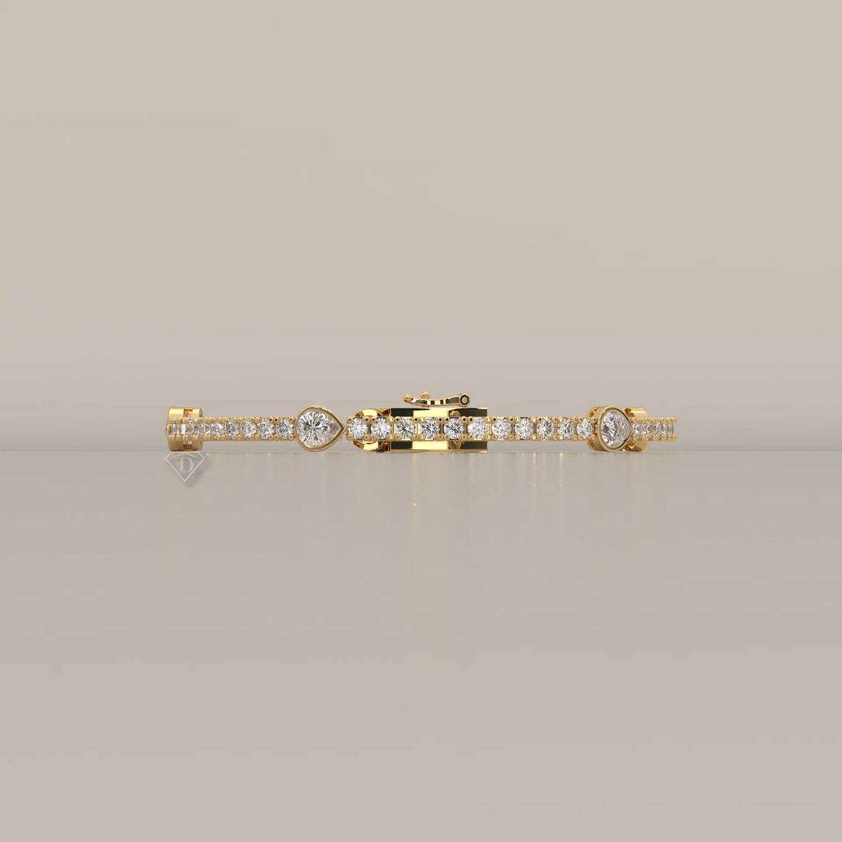 Pear Station Lab Grown Diamond Tennis Bracelet with Round Line in yellow gold, side profile view.
