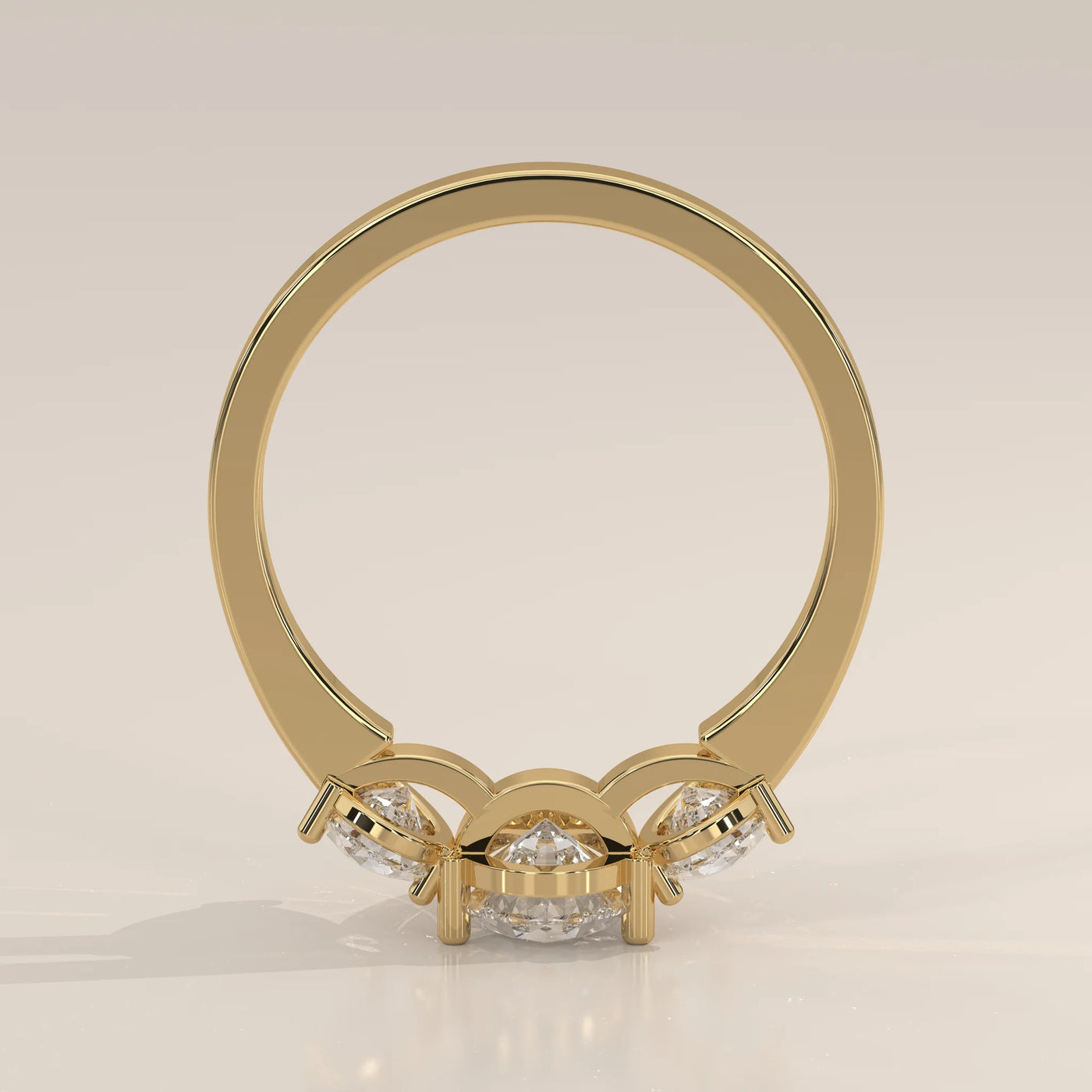 Front View: Pear Diamond Ring with Three-Stone Setting in Yellow Gold – Lab Grown – Driona Jewels