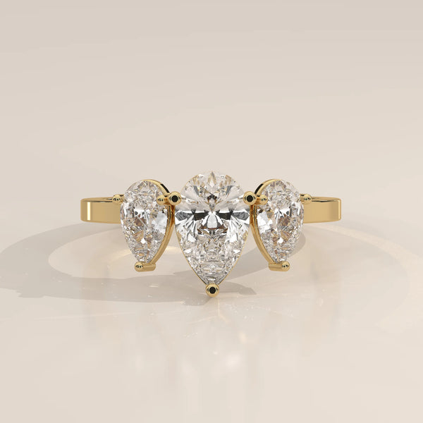 Side Profile: Pear Diamond Ring with Three-Stone Setting in Yellow Gold – Lab Grown – Driona Jewels