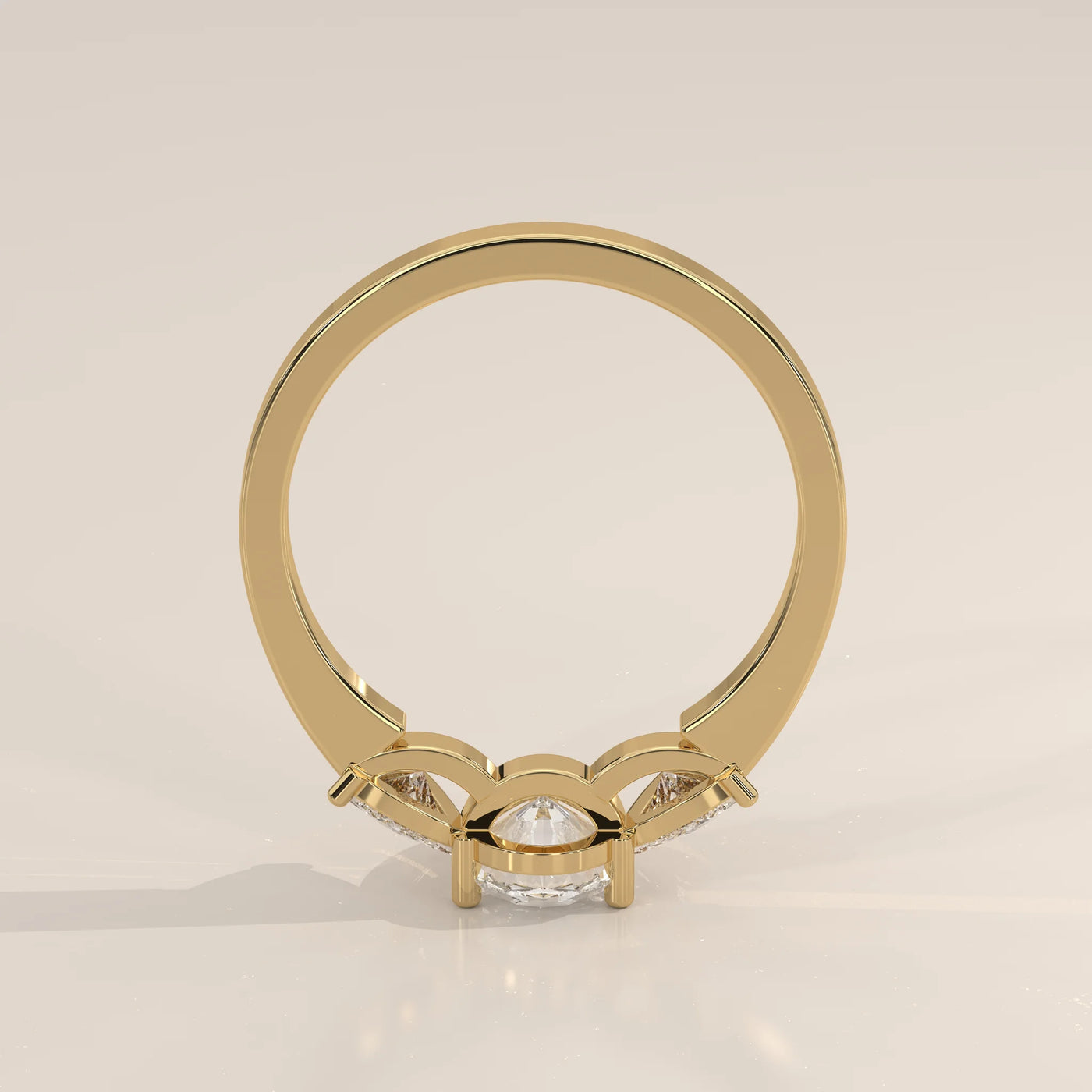 Front View: Pear Diamond Engagement Ring with Three-Stone Setting in Yellow Gold – Lab Grown – Driona Jewels