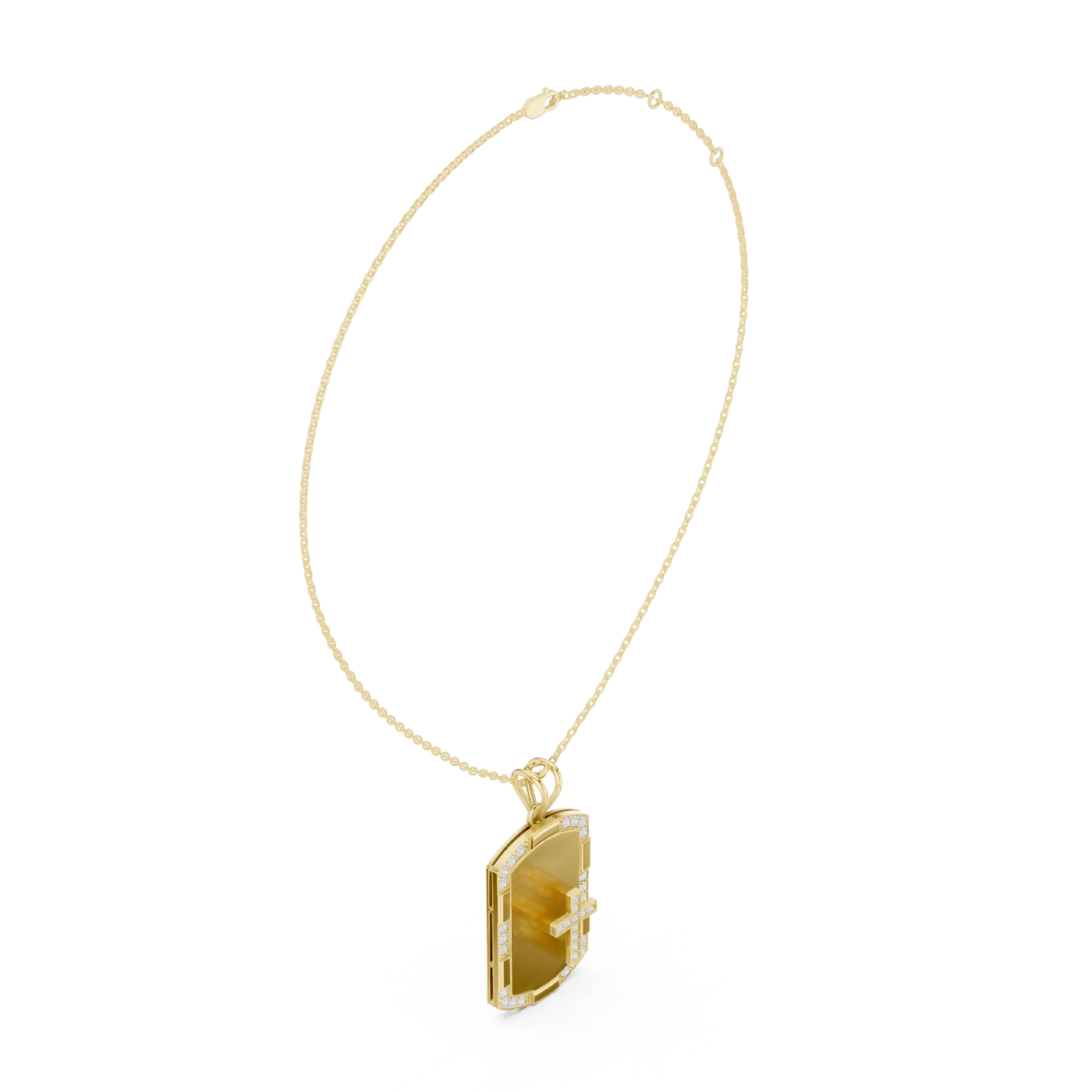 Three-quarter-view: Asscher Diamond Pendant with Bezel Setting in 14k Yellow Gold - Lab Grown - Driona Jewels
