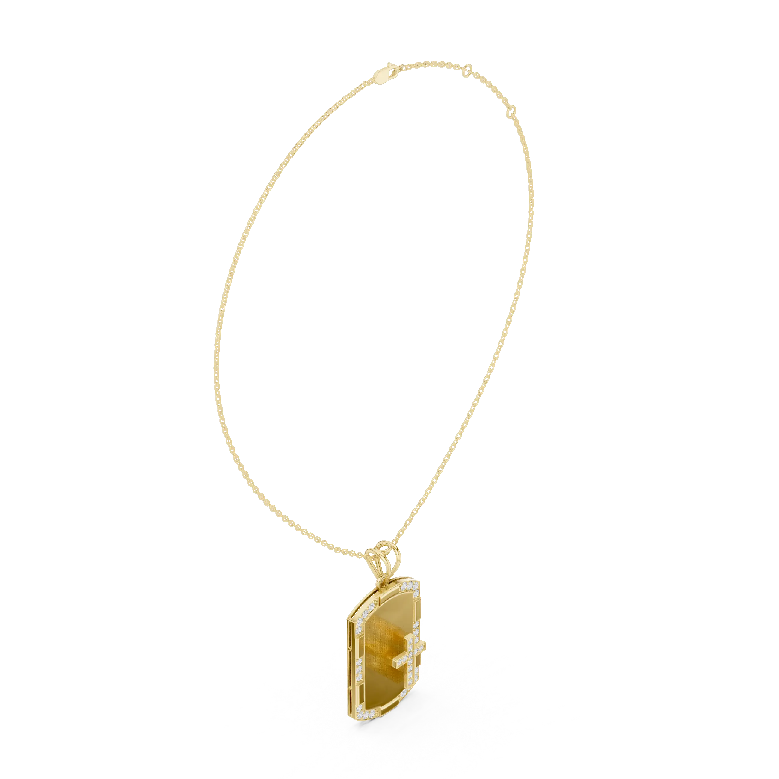 Three-quarter-view: Asscher Diamond Pendant with Bezel Setting in 14k Yellow Gold - Lab Grown - Driona Jewels