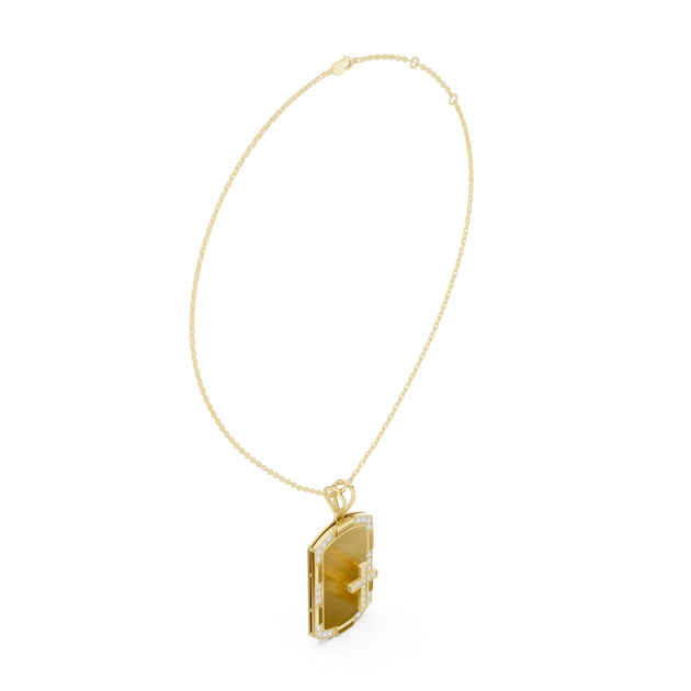 Three-quarter-view: Asscher Diamond Pendant with Bezel Setting in 14k Yellow Gold - Lab Grown - Driona Jewels