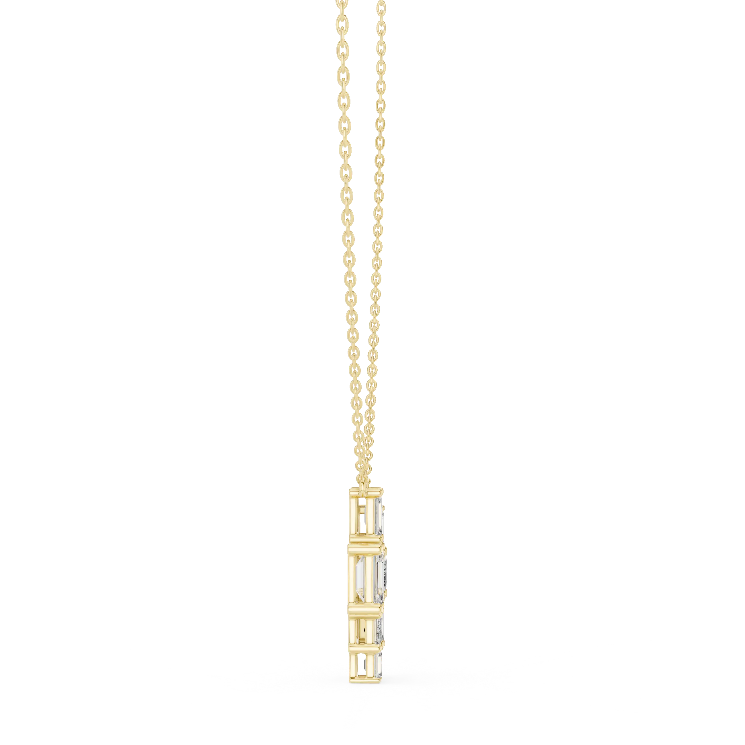 Front-View: Baguette Diamond Pendant with Bezel Setting in 14k Yellow Gold - Lab Grown - Driona Jewels