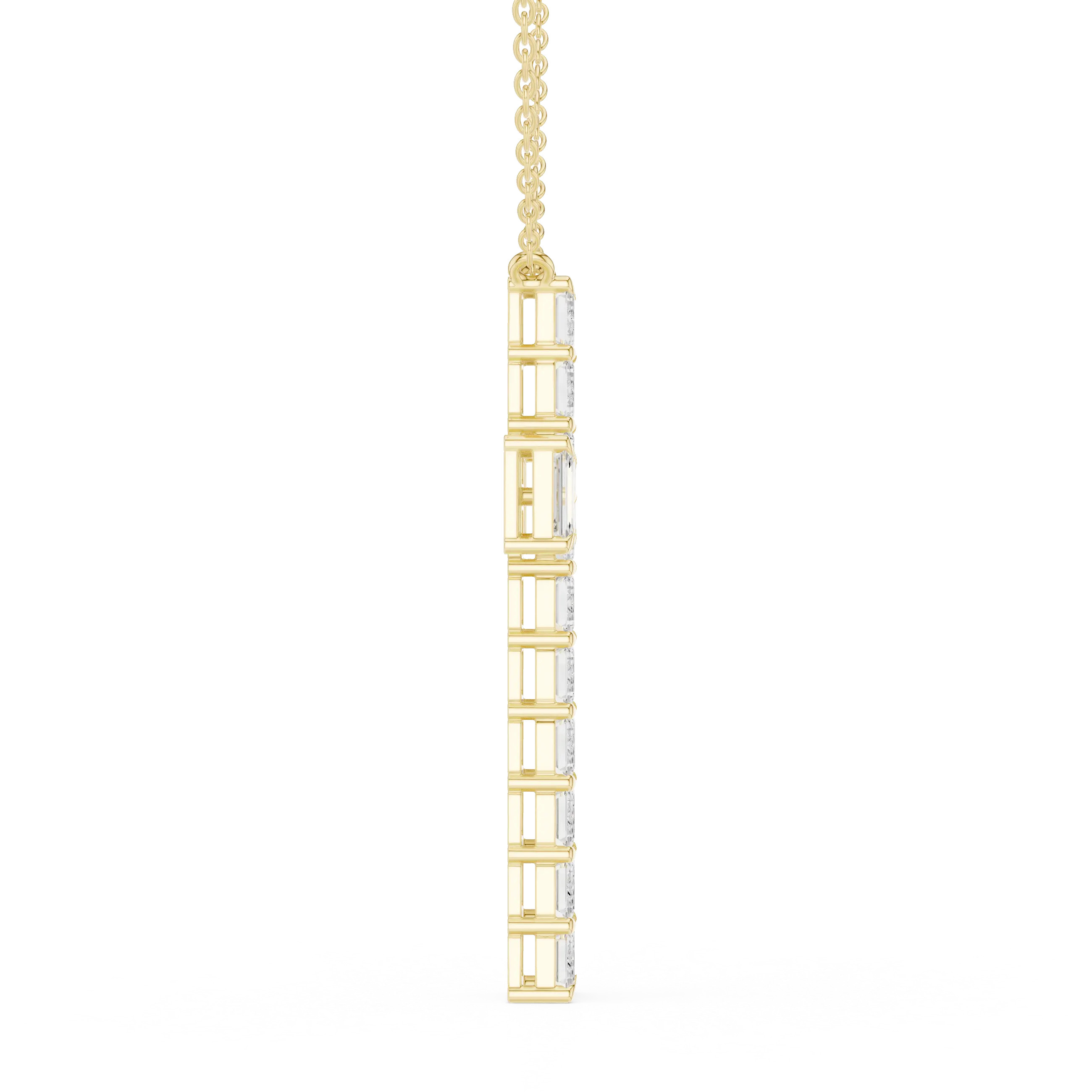 Side-Profile: Baguette Diamond Pendant with Bezel Setting in 14k Yellow Gold - Lab Grown - Driona Jewels