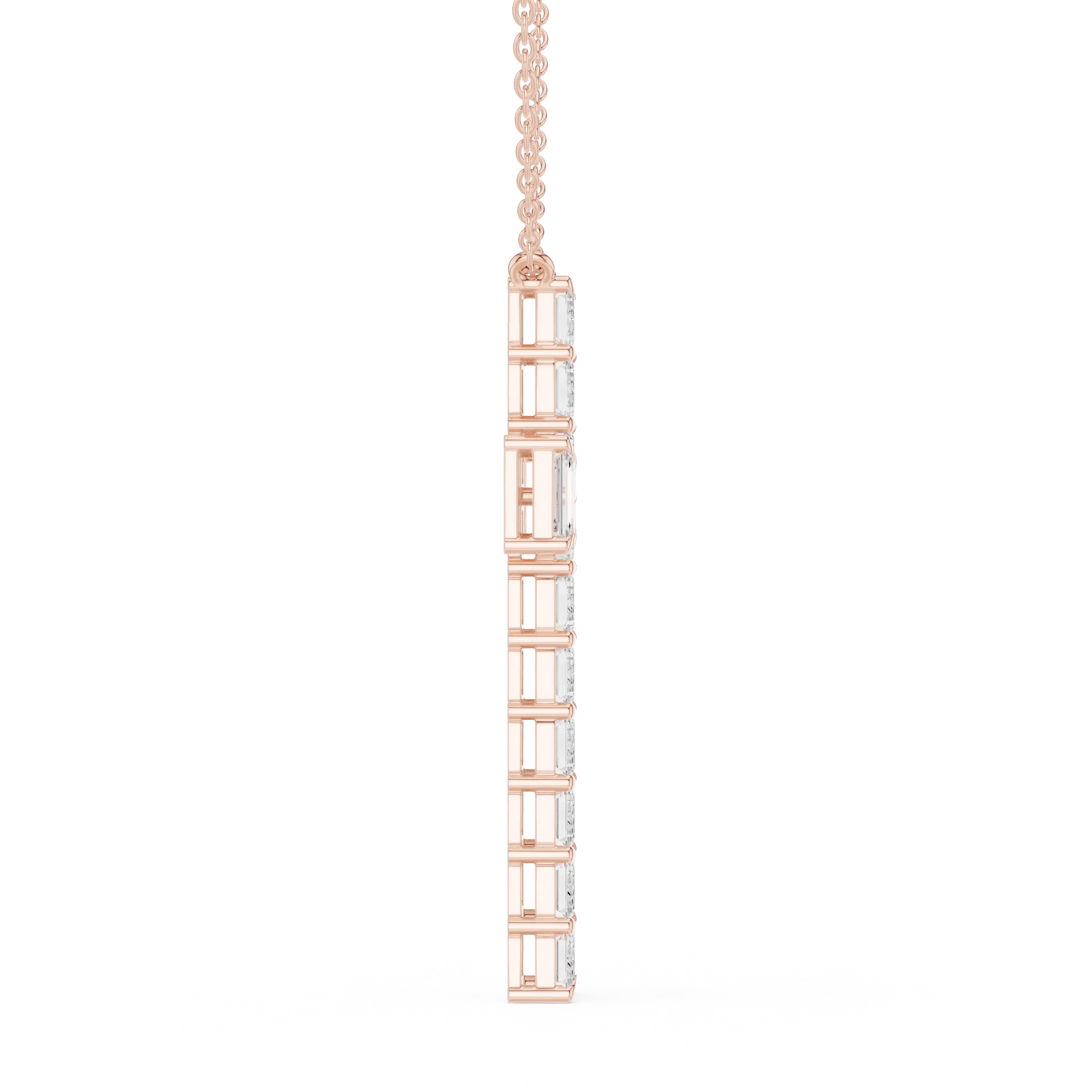 Side-Profile: Baguette Diamond Pendant with Channel Setting in 14k Rose Gold - Lab Grown - Driona Jewels