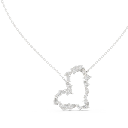 Driona Jewels Heart Pendant Necklace – 14K Gold Baguette Moissanite