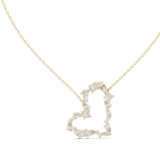 Driona Jewels Heart Pendant Necklace – 14K Gold Baguette Moissanite