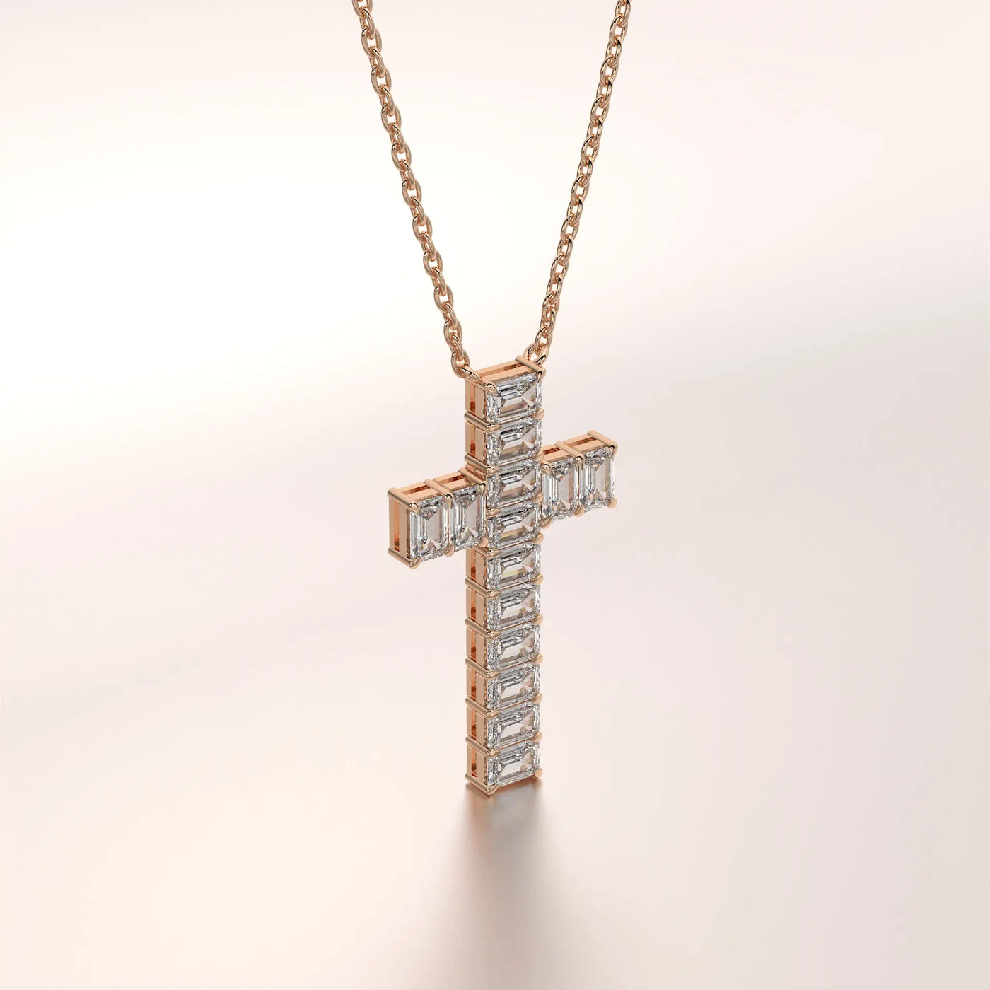 pendant baguette diamond rose gold 14k front