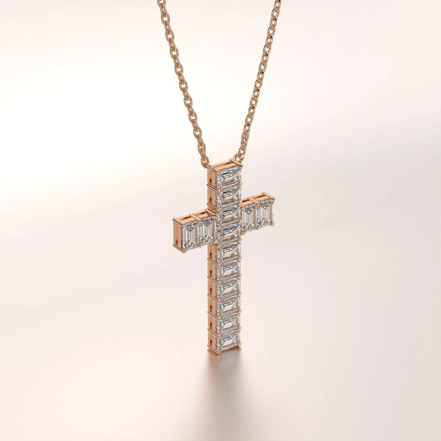 pendant baguette diamond rose gold 14k front