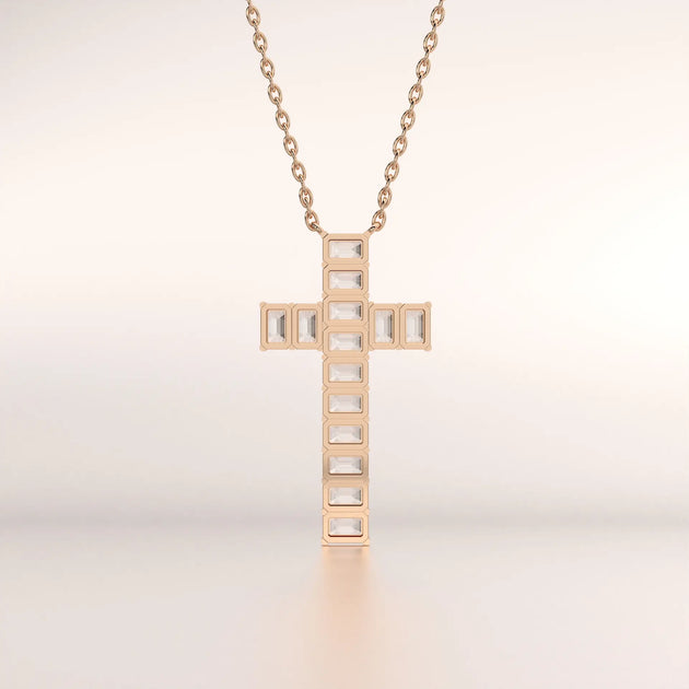 pendant baguette diamond rose gold 14k front