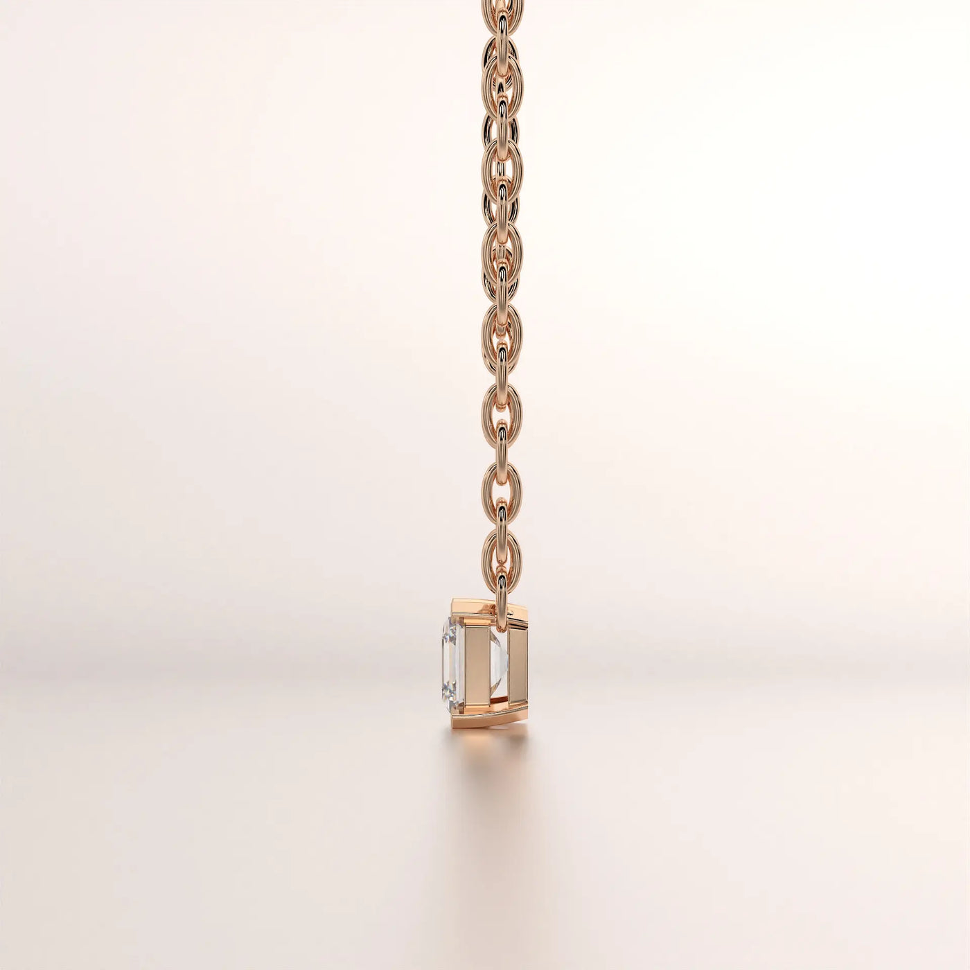 pendant baguette diamond rose gold 18k side profile