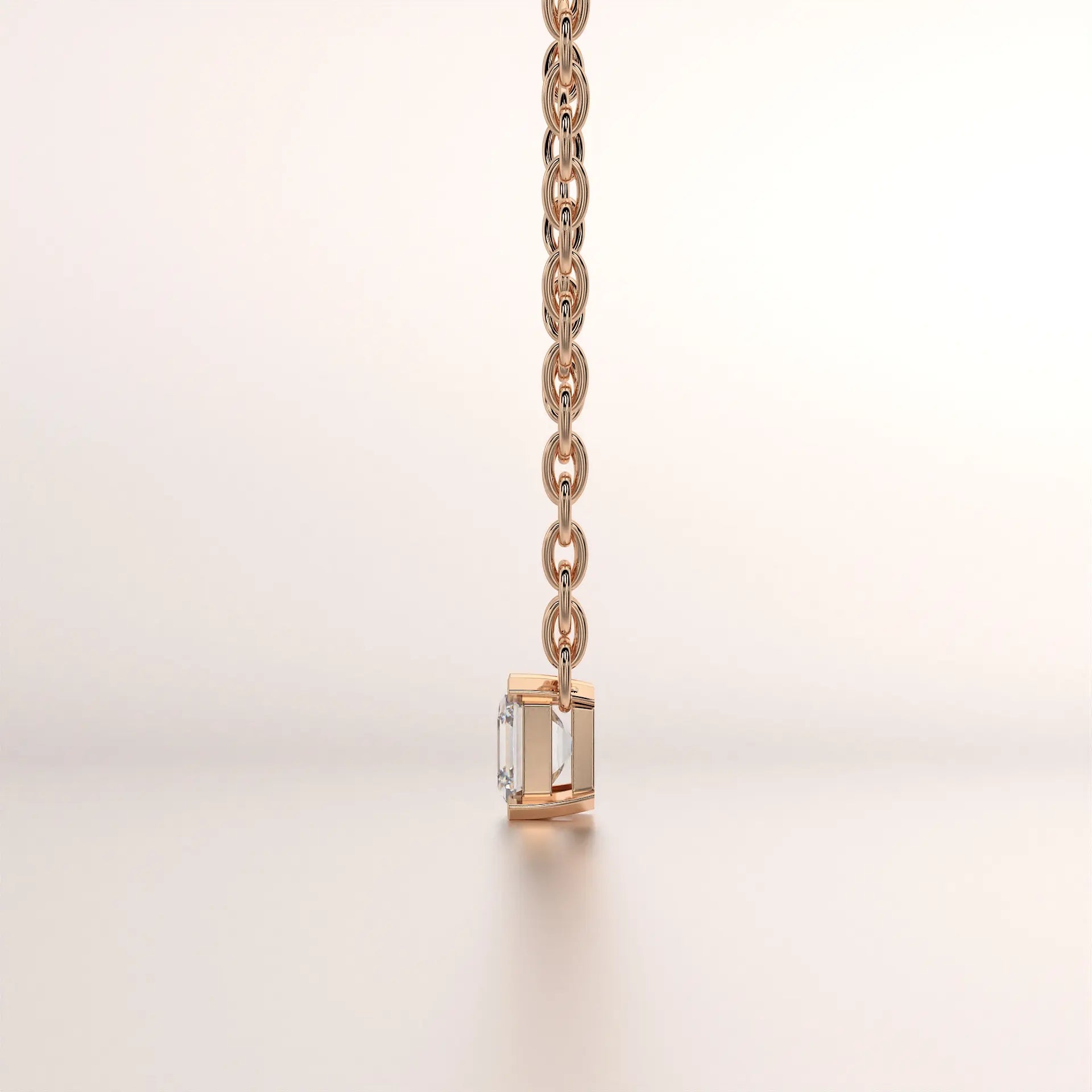 pendant baguette diamond rose gold 18k side profile