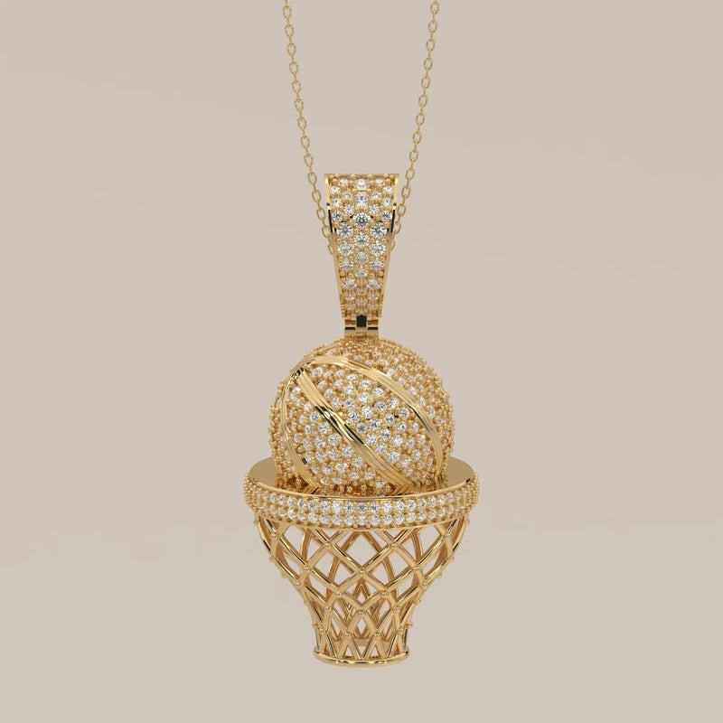 Gold basketball pendant necklace with diamonds