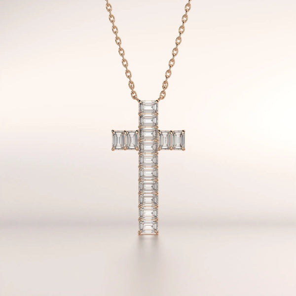 pendant cross diamond rose gold 18k front