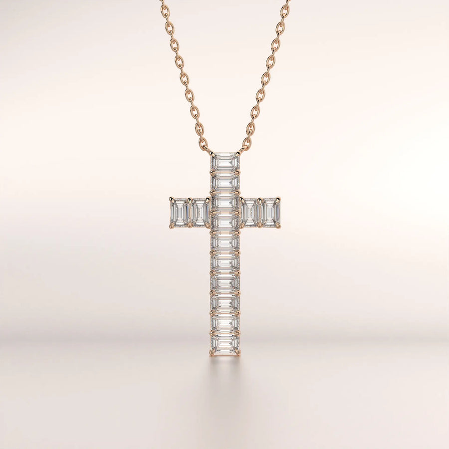pendant cross diamond rose gold 18k front