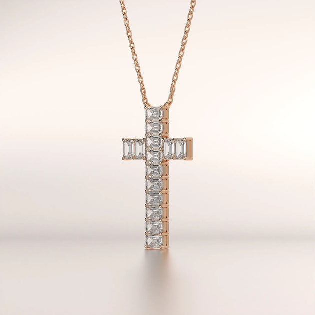 pendant cross diamond rose gold base front