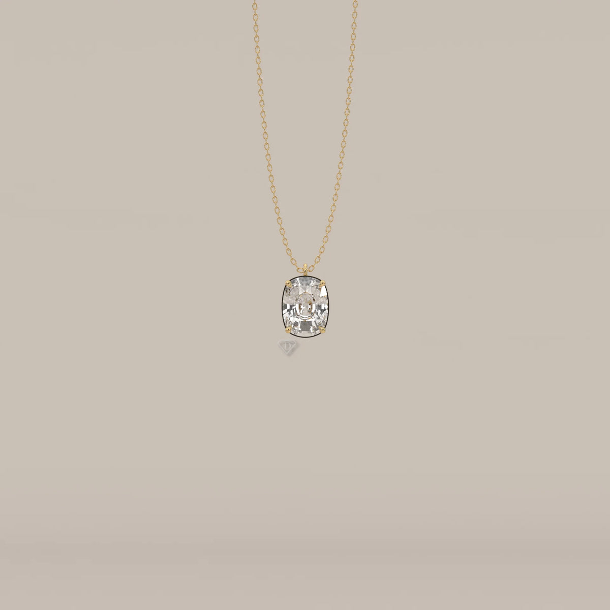 Gold necklace with a large cushion-cut diamond pendant