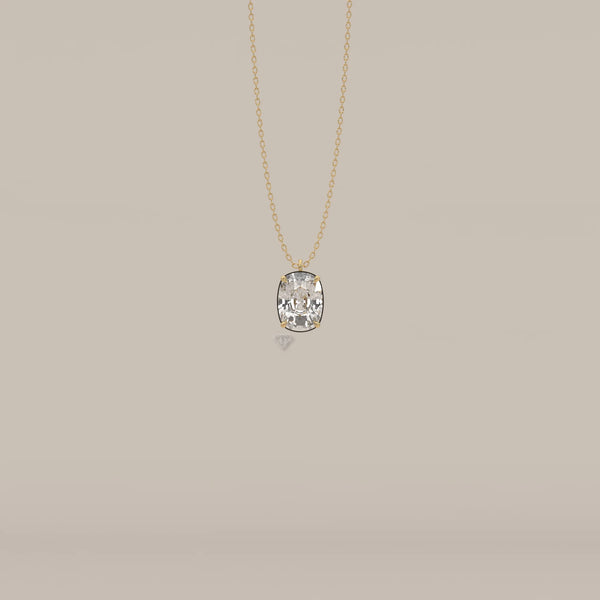 Gold necklace with a large cushion-cut diamond pendant