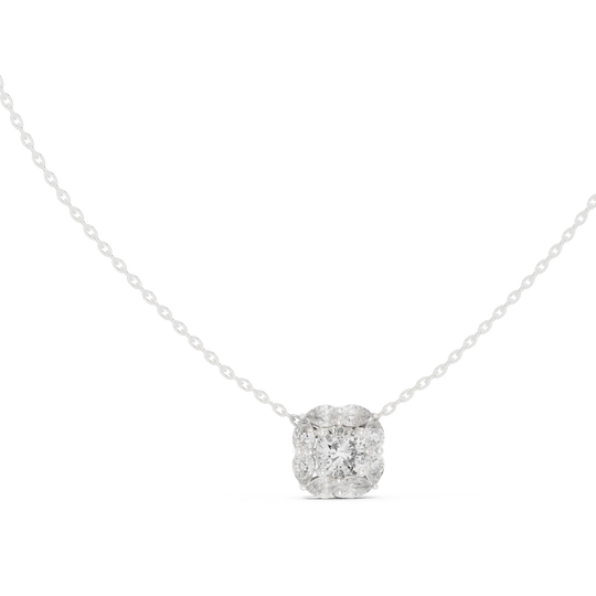 Front-view: Cushion Diamond Pendant with Halo Setting in 14k White Gold - Lab Grown - Driona Jewels