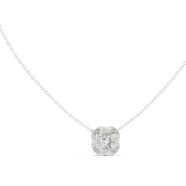 Front-view: Cushion Diamond Pendant with Halo Setting in 14k White Gold - Lab Grown - Driona Jewels