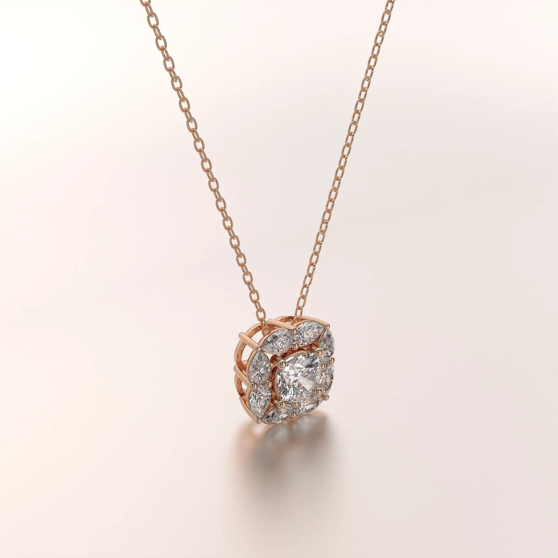 pendant cushion diamond rose gold 14k angle
