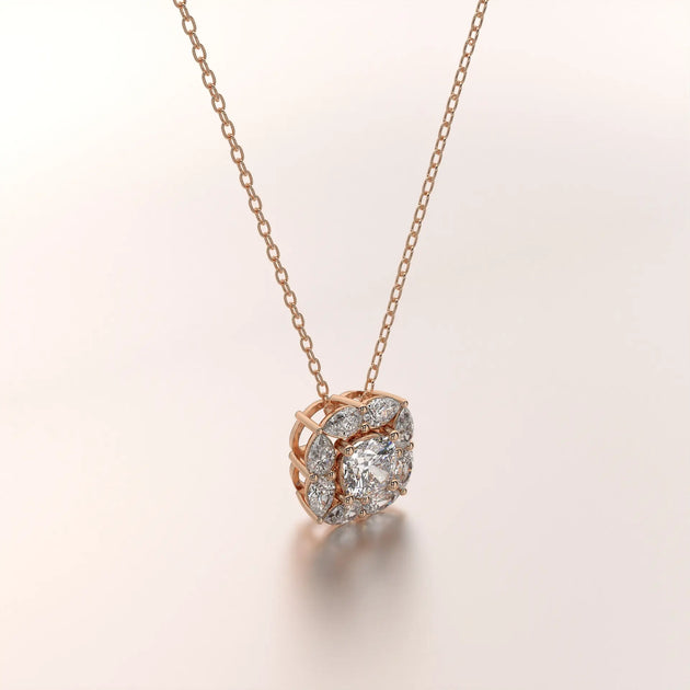pendant cushion diamond rose gold 14k angle