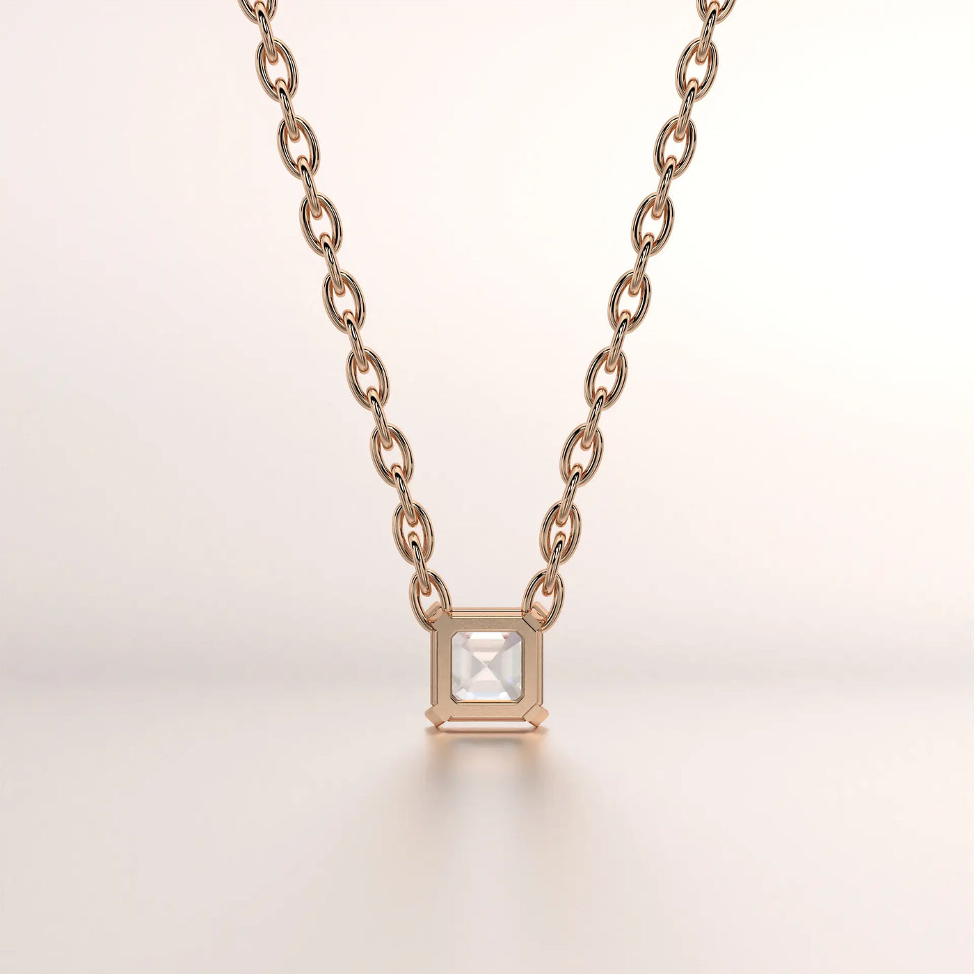 pendant emerald cut diamond rose gold 18k front