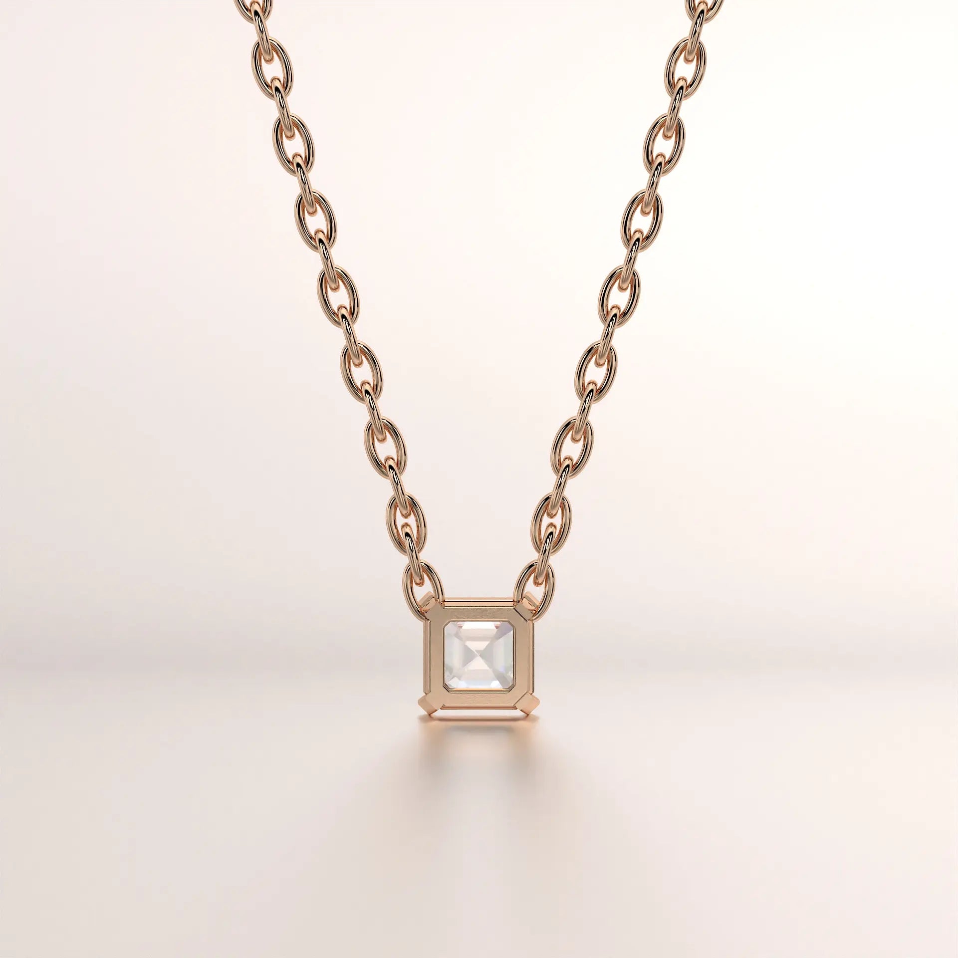pendant emerald cut diamond rose gold 18k front
