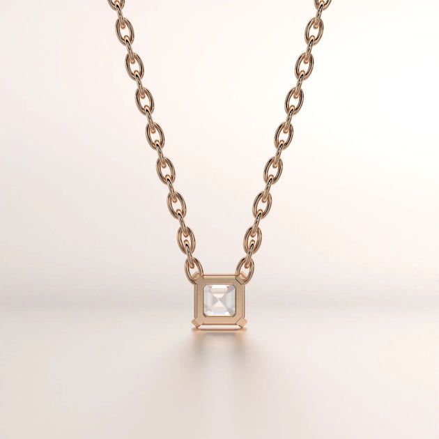 pendant emerald cut diamond rose gold 18k front