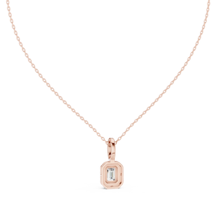 Front-view: Emerald Cut Diamond Pendant with Bezel Setting in 14k Rose Gold - Lab Grown - Driona Jewels