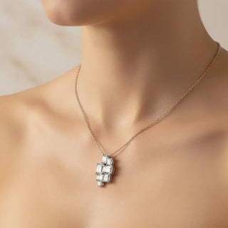 Front-view: Emerald Cut Diamond Pendant with Bezel Setting in 14k White Gold - Lab Grown - Driona Jewels