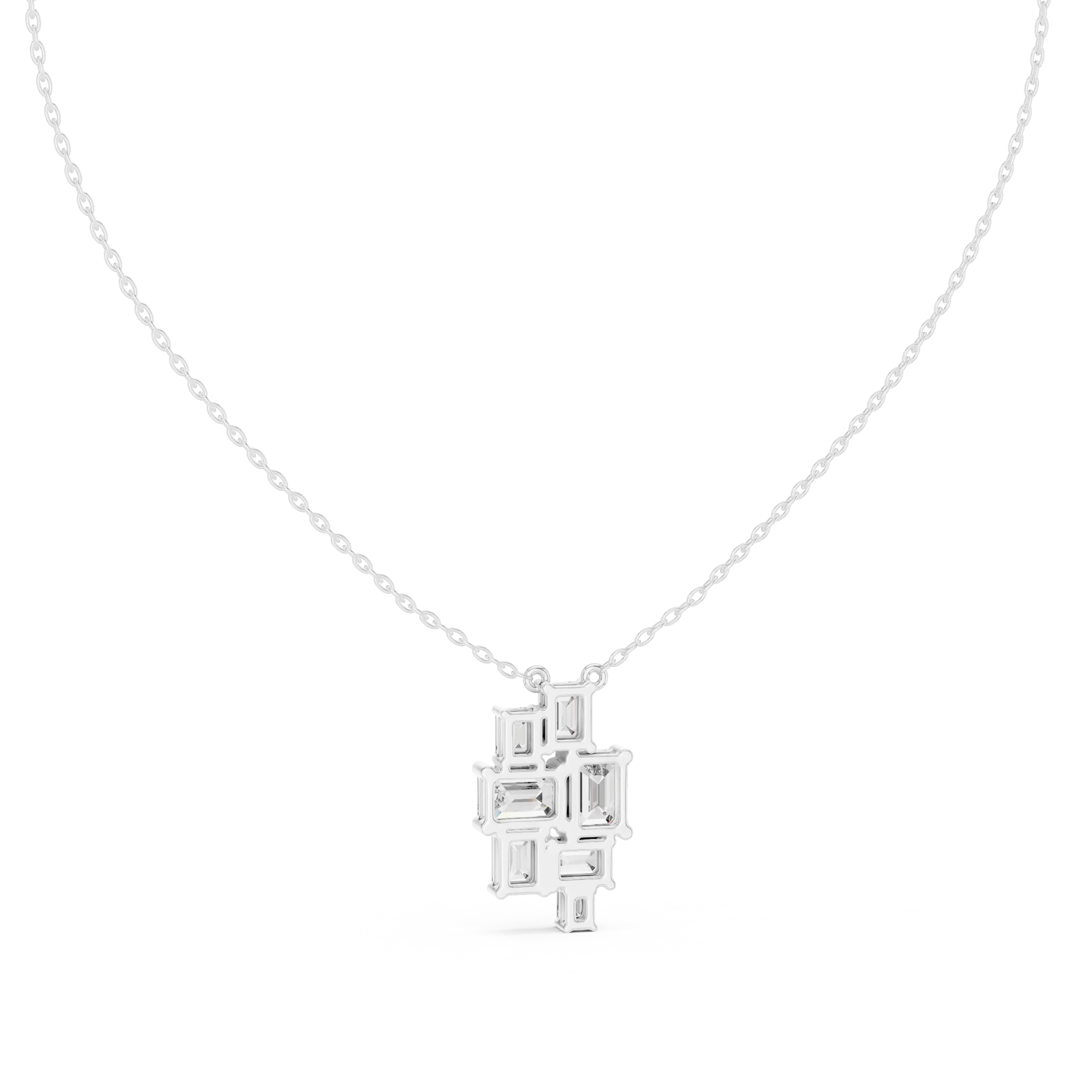 Front-view: Emerald Cut Diamond Pendant with Bezel Setting in 14k White Gold - Lab Grown - Driona Jewels